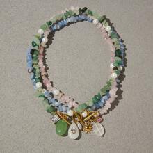 S SHOPBOHO 1pc Niche Colorful Natural Stone Handmade Beaded Collarbone Chain OT Clasp Zirconia Pendant Necklace - Natural Stone - View 3