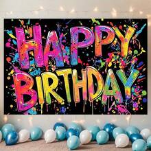 1pc YSW 1pc Vibrant Graffiti Birthday Banner - Graffiti Letters & Background, Polyester Fiber Wall Decor, Suitable For Birthday Party Backdrop, Party Supplies - Multicolor - View 1