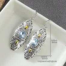 Vintage Long Water Drop Ear Hook Earrings For Women, Inlaid With Synthetic Blue Zirconia, Elegant Elegant, Suitable For Daily, Banquet, Party, Vacation, Exquisite Birthday Holiday Accessory Gift - Silver - View 2