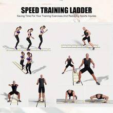 CENLEN Agile Ladder - A Multi-Sized Horizontal Speed Ladder With Cones For Speed Training. Equipment For Football And Basketball Footwork Practice. Football Fitness Training Equipment Is Available With Training Discs. - Yellow 8-section Agility Ladder + 10 Random Color Marker Discs Set - View 2
