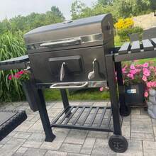 A Wheeled Barbecue Cart-Style Grill, Equipped With A Grill And Thermometer, Suitable For Upright Grilling, Camping, Gardening, And Picnics. Camping, Garden - Barbecue Grill - View 2