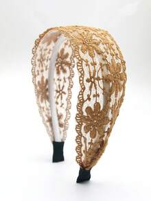 1件裝黑色鏤空蕾絲花卉刺繡髮箍，優雅時尚波西米亞風女性髮飾，適合日常穿搭、約會、聚會與外出 - 黑色 - 查看 9