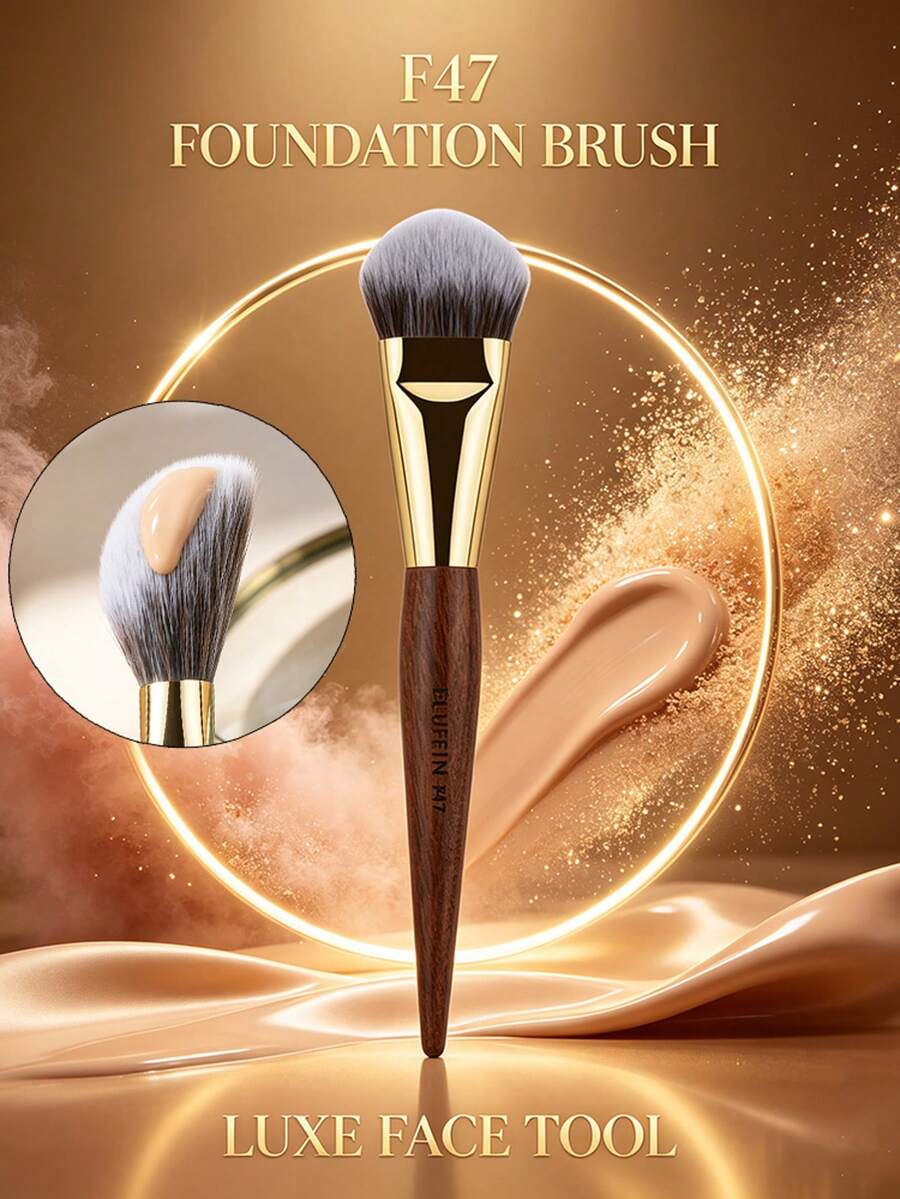 FLUFFIN F47 Angle Makeup Foundation Brush Luxury Professional Cream Foundation Blending Makeup Tool High-End Copper Pipe Rosewood Handle - Redwood - View 1