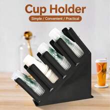 1pc 4-Slot Espresso Cup Holder - Heavy Duty Commercial Coffee Shop/Bar/Office Cup Rack | Space-Saving Countertop Storage Rack With Black Tray | Non-Food Contact Design One-Piece Molded - Black Cup Holder - View 3