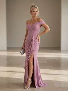 Long Emerald Dress, Blue, Green, Red, Marsala, Rose, Olive + Colors - 紫丁香 - 查看 3