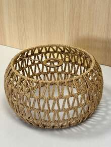 Bohemian Handwoven Rattan Lampshade, 19.31" - Perfect For Kitchen Island, Dining & Living Room Decor - Hollowed-out Semicircle - View 4