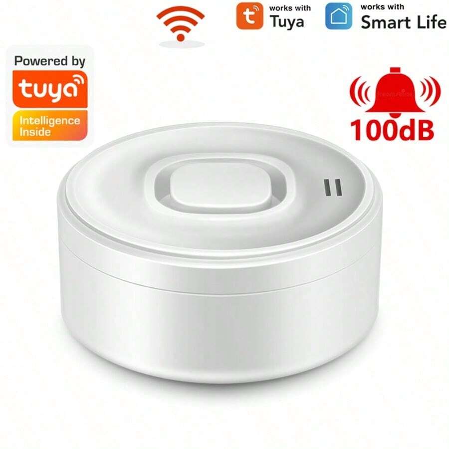 100dB WiFi 水漏感測器 智慧家居漏水偵測器 淹水警報器 溢水安全防護 支援 Tuya App (2*AAA 電池不含)