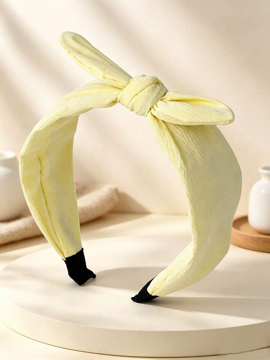 1件女孩可愛黃色頂部蝴蝶結髮箍,可愛可拆卸蝴蝶結寬版髮帶,日常使用髮飾 - 彩色 - 查看 1