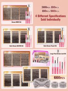 RITALASH 660PCS Dark Brown Segmented Lash Clusters Kit Light Feathery Natural Look Dark Brown Cluster Eyelashes Big Box Set DIY Long-Lasting Lashes (WM01-BLR105-Flaunt) - Brown - View 9