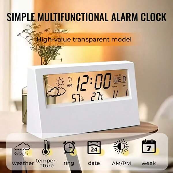 Multifunktionale elektronische Wetterüberwachungsuhr mit Thermometer & Hygrometer, Datum & Wochentaganzeige, großes LCD-Digitaluhr, leises Design, geeignet für Schlafzimmer, Wohnheim, Bürotisch (Batterien nicht enthalten)
