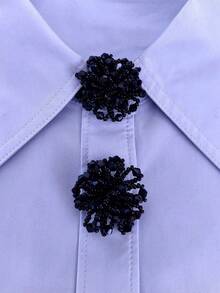 1pc/2pcs Handmade Seed Bead Flower Shirt Button Cover, Clip-On Button Cover, Fashion Crystal Cufflink Cover - Black - View 1