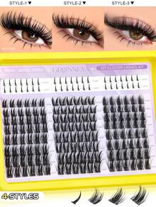 GROINNEYA 4 Styles Mixed Tray Individual Lashes Manga Eyelash Clusters With Bottom Lash Clusters To DIY Voluminous 5D Faux Mink Lashes Fuzzy Lash Tip Single Cluster Eyelashes For Extension,Winged End Eye Elongated,Suitable For Daily And Date,Featival - C - View 9