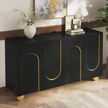 Sideboard With 4 Drawers - Internal Shelves - Gold Metal Legs - 黑色 - 查看 8