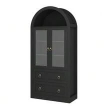 Tall Curved Storage Cabinet (80 X 36 X 170 Cm) With Drawers And Doors, For Kitchen And Living Room, Glass Doors, Black - Black - View 9