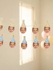 Custom Baby Birthday Banner,Party Hat Garland,1st Birthday Banner,Baby Shower,Gender Reveal,Nursery Decor, Back To School - Multicolor - View 5