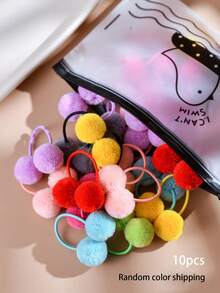 10/20/30 pièces Chouchous à double pompon colorés, élastiques à cheveux mignons et moelleux pour femmes, convient pour le style quotidien, la beauté, la maison, les accessoires pour cheveux - Multicolore - Voir 8