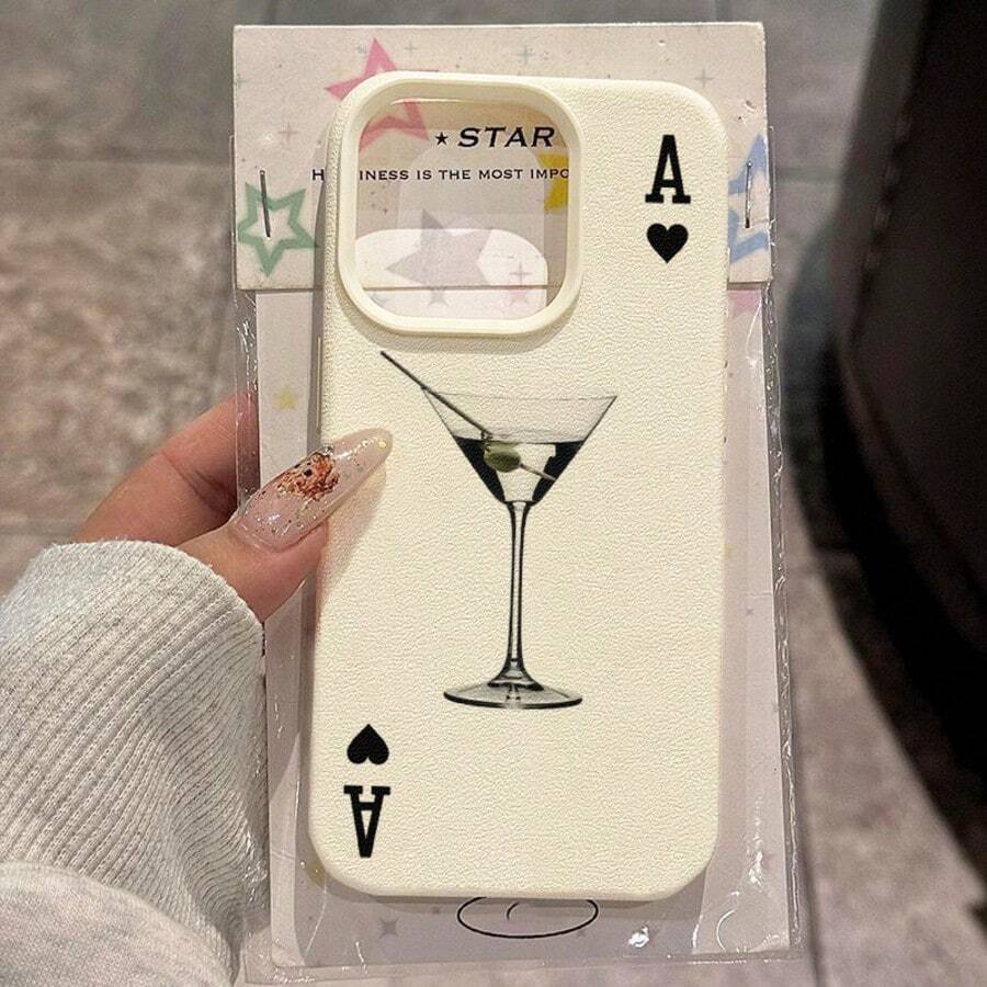 1件 TPU復古撲克牌與紅酒杯圖案手機殼,全包防摔軟殼保護套,適用 17 Pro Max/17/16 Pro Max/15/13/12/11/S20 FE/A15/S24/A55/Note 11/Note 12/Note 13 Pro - 白色 - 查看 1