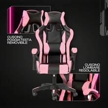 Baroni Home Gaming-Stuhl, Ergonomischer Bürostuhl mit Verstellbarer Rückenlehne, Kopfstütze und Lendenwirbelstütze - Pink - Übersicht 6