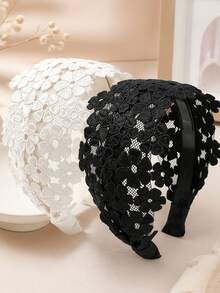 1件裝黑色鏤空蕾絲花卉刺繡髮箍，優雅時尚波西米亞風女性髮飾，適合日常穿搭、約會、聚會與外出 - 黑色 - 查看 8