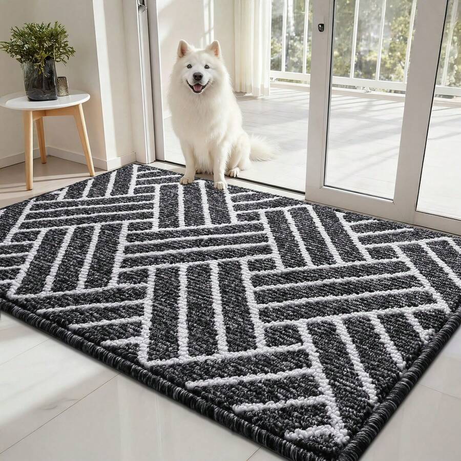 EDIMENS Doormat For Front Door 50x80cm, Non-Slip & Washable Outdoor Doormat, Thickened Indoor Doormat, Highly Absorbent Doormat For Indoor And Outdoor Use, Entrance & Front Door, Patio, Hallway - Black and White Stripes - View 1