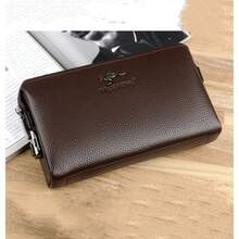 Men's Large Long Leather Clutch Wallet Passport Business Phone Case Credit Card Holder Wallet Casual Anti-Theft Password Lock Handbag RFID Blocking - Brown - View 5