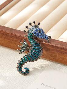 1 pieza Broche de criatura marina de aleación de zinc con strass, textura de alta gama, accesorio para fiesta de vacaciones - Azul - Ver 5