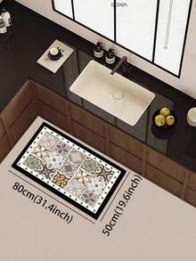 1pc Vintage Talavera Floral Pattern Diatomaceous Earth Mat, White Background With Contrasting Retro Floral Design, 3.5mm Thick, Cuttable, Cushioned Anti-Fatigue, Water-Absorbent, Non-Slip Rubber Back, Suitable For Kitchen, Bathroom, Entryway - View 6