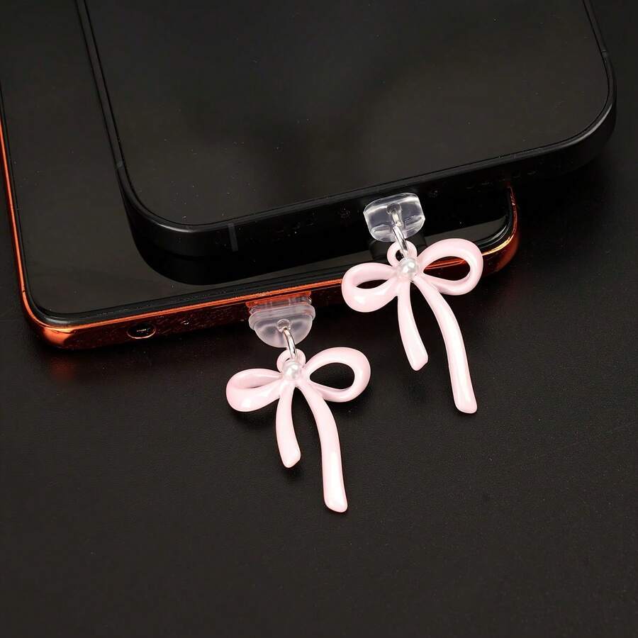 1個甜美蝴蝶結手機充電孔防塵塞，相容 Apple 手機充電孔，Type-C 手機掛飾 - 彩色 - 查看 1