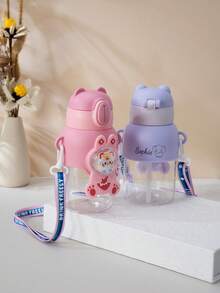 1 buah Botol Minum Anak-Anak Lucu dengan Kustomisasi Nama & Pola, Gelas Sedotan Portabel Transparan dengan Tali Peng carrying, Gelas Minum untuk Anak Laki-laki dan Perempuan - Sesuaikan badan cangkir dengan pola dan nama. - View 7