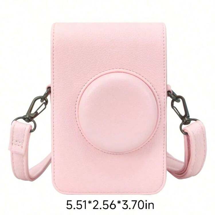 Mini Camera Protective Case, Crossbody, Soft Light Pink Vintage PU Leather Full Coverage Anti-Drop Leather Case, With Detachable Crossbody Shoulder Strap Portable Storage Shell, Vintage Style Anti-Scratch Wear-Resistant Crossbody Storage Leather Case, Mini Camera Bag (Pink) - View 10