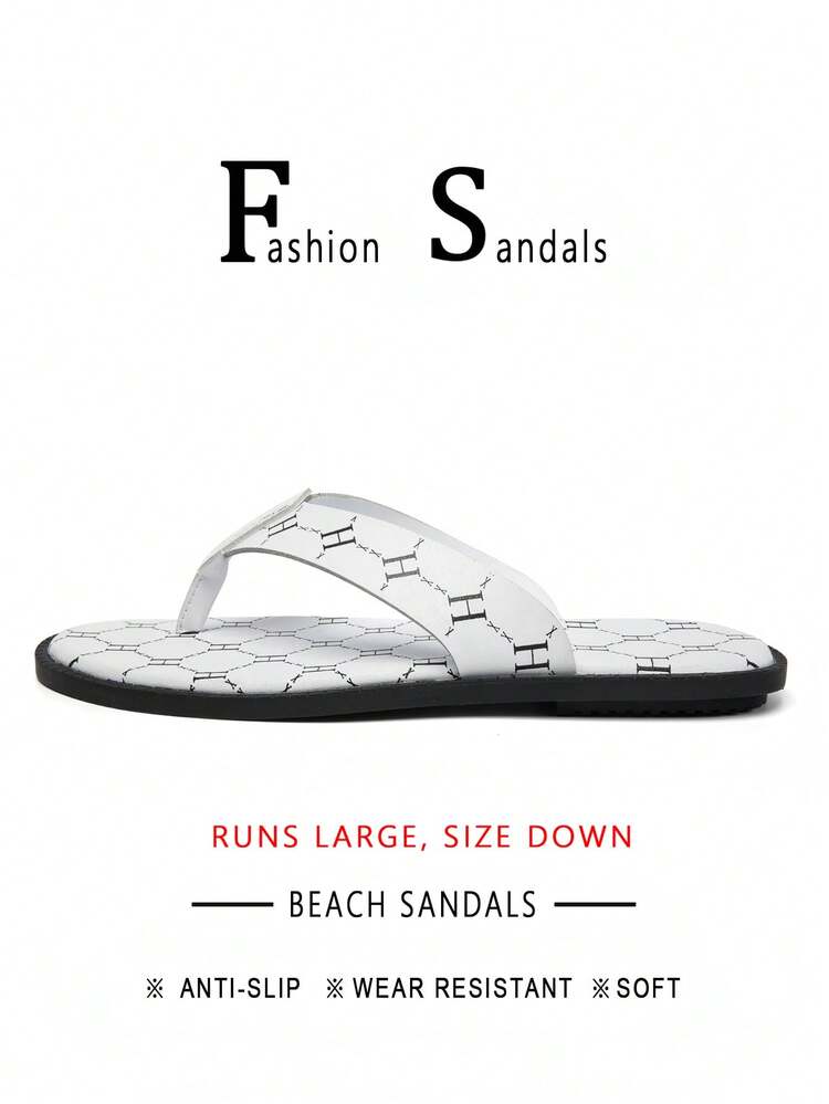 2026 Beach Premium Full Print H-Strap Flip Flops Summer New Style Outdoor Wear Premium Flip Flops - White - View 1