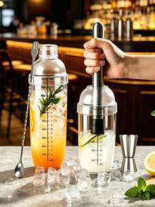 1件/4件裝調酒工具組，不鏽鋼調酒攪拌匙、雙頭攪拌器、刻度搖酒杯、奶茶搖搖杯、不鏽鋼碎冰器，果汁吧調酒師配件，適用於餐廳、飲料店與酒吧 - 彩色 - 查看 1