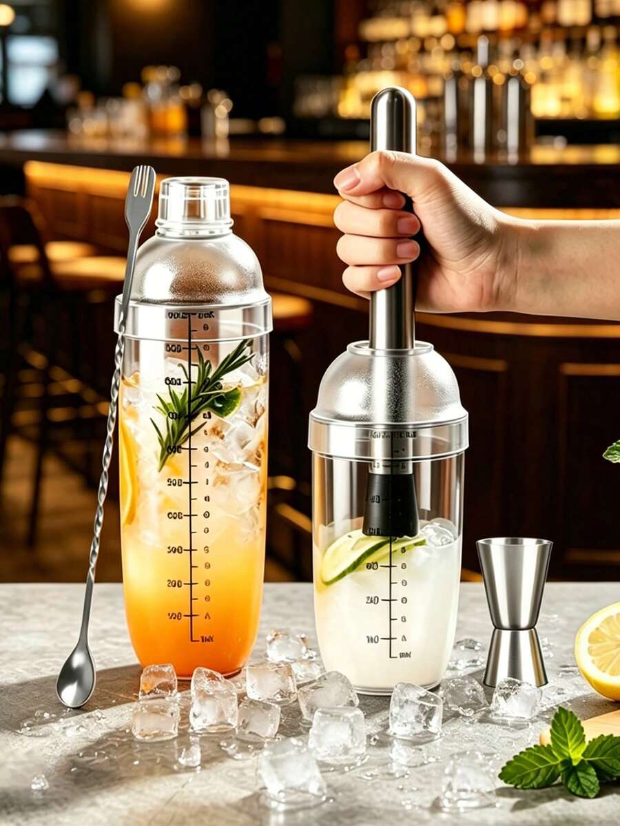 1件/4件裝調酒工具組,不鏽鋼調酒攪拌匙、雙頭攪拌器、刻度搖酒杯、奶茶搖搖杯、不鏽鋼碎冰器,果汁吧調酒師配件,適用於餐廳、飲料店與酒吧 - 彩色 - 查看 1