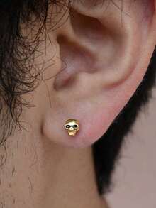 1 Buah Anting Tengkorak Hitam Gaya Punk Gothic untuk Pria, Model Mini Datar Belakang, Tindik Tulang Rawan Helix Tengah, Anti Tragus, Conch, Cuping Tindik Lobe, Anting Tusuk, Hadiah Halloween 16G - Sepasang anting tengkorak bulat - View 7
