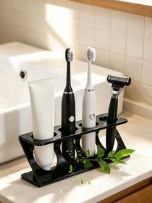 1pc Bathroom Countertop Toothbrush Holder, White And Black Optional, Multi-Functional Home Bathroom Accessory, Travel Toothbrush Holder And Desktop Storage Rack - Multicolor - View 6