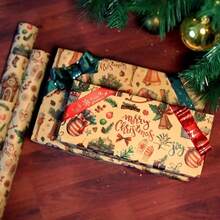 3/6/12 Stücke Vintage Gelbes Weihnachtsgeschenkpapier Set mit Rentier- & Baum-Designs Perfekt für Feiertagsgeschenke, Geburtstage & Party-Geschenke Geschenkverpackungszubehör - Verschiedenfarbig - Übersicht 5