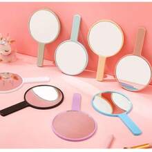 1pc Round Handheld Makeup Mirror, New Sweet Girl Style, Portable Makeup Mirror, Suitable For Home, Outdoor, School, Compact And Convenient To Carry, Perfect For Back To School Season - Multicolor - View 3