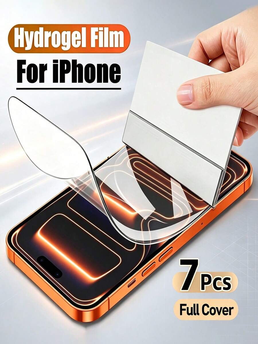 [Full Coverage Anti-Scratch Protector] 7 Pcs HD Hydrogel Film Compatible With IPhone 17 Air 16 Pro Max 16e 15 14 Plus 13 12 Mini 11 Pro Max X XS MAX XR, Soft Screen Protector Film, Dynamic Island Compatible, Anti-Scratch, Anti-Fingerprint, Full Coverage, [Not Glass] - 7 Pieces - View 1