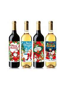 8入酒瓶標籤貼紙 Merry！卡通紙製裝飾貼紙，適用節日派對、酒瓶貼花，紙質，無需電源，情人節、情人節婚禮、生日 - 多色 - 查看 2