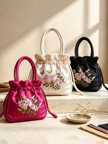 Tas Tangan Serut Bordir Vintage, Dompet Perhiasan Vintage dengan Kancing Bunga Delima, Tas Clutch Kecil Bordir, Tas Penyimpanan Multifungsi Wanita, Tas Penyimpanan Perhiasan Bordir, Dompet Koin, Tas Ember Ibu dengan Bordir Tali Serut, Dapat Digenggam/Digantung di Pergelangan Tangan, Praktis untuk Penyimpanan Kartu, Koin, dan Barang Kecil Sehari-hari, Gaya Vintage Cocok untuk Berbagai Pakaian - MultiWarna - View 6