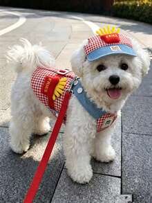 1pc Dog Harness Vest With Leash, Outdoor Sun Hat, Suitable For Cats, Can Be Used As Dog Walking Leash - Multicolor - View 5