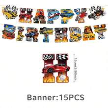 41pcs/Set Racing Theme Birthday Party Decoration Set - Includes Banner, Tablecloth, Balloons, Cupcake Toppers, Cake Decorations, Etc., For Racing Party, Wedding, Christmas, Halloween, Room Decor, Autumn Home Decor - Racing Theme - View 5