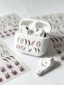 1pc Light Purple Lavender & Daisy Branch Embossed Self-Adhesive Sticker, Embossed Embroidery Texture Lavender And Daisy Pattern, Suitable For Vintage Mirrorless Camera, Earphone Case, Phone Case, Storage Box Handmade Modification, Elegant Floral DIY Material - 1pc Lavender Daisy - View 3