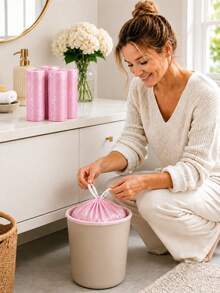 400/200/100/50pcs Pink Drawstring Trash Bags - Rose Scented Thick Leak-Proof Garbage Bags, 4-5 Gallon Small Capacity, Durable And Sturdy, Suitable For Bathroom, Kitchen And Daily Home Use - Multicolor - View 2