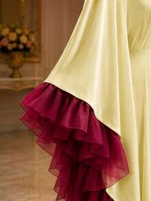 Gaun Bubu Afrika Sederhana dengan Blok Warna, Potongan Longgar, Lengan Kelelawar Samping Berkerut, dan Detail Tarikan, Gaun Maxi Elegan untuk Acara Formal Gereja, Warna Kuning Musim Gugur - Kuning - View 11