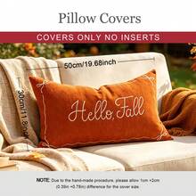 1件裝 秋季楓葉南瓜刺繡層次感抱枕套 12 X 20 英吋 Hello Fall 米色農舍風秋季枕套，適用沙發、客廳、居家感恩節秋季裝飾、房間裝飾、返校季、學校用品 - 橘色 - 查看 3