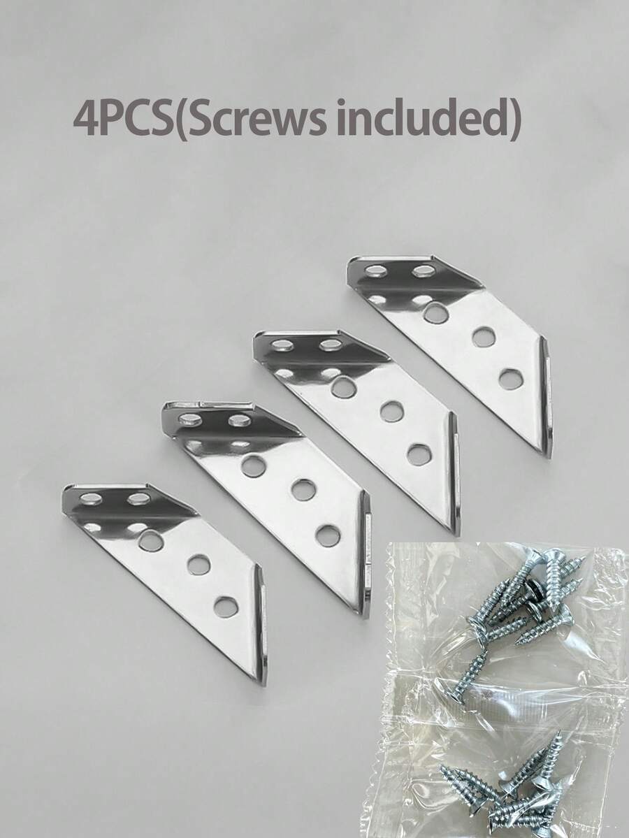 4pcs Stainless Steel Multi-Function Corner Brackets, Thickened Stainless Steel 3-Sided Corner Brackets, Used For Fixing 90 Degree Right Angle Brackets Connector, Furniture Corner Brackets, Trapezoidal Corner Brackets For Cabinets - Triangular Corner Bracket - View 1