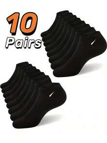 10 Pares/20 Pares Calcetines Cortos Deportivos Casuales Unisex Negros para Todas las Estaciones Calcetines de Pareja Estilo Minimalista (5 Pares/1 Par) - Negro - Ver 6