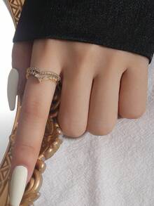 Juego de 5 anillos de cobre abiertos con circonita cúbica de moda, adecuado para mujeres, para bodas y fiestas (Caja de regalo no incluida) - Amarillo Oro - Ver 6