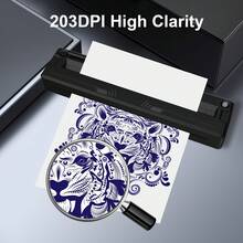 MAIBAFANG Portable A4 Thermal Printer For Tattoo And A4 Printing, USB Charging Function, Includes 6 Tattoo Transfer Papers And 6 A4 Thermal Papers, App Connectivity And Wireless Connection, Compatible With The 1500 MAh Battery (USB Charging Function), Ideal For Tattoo Artists And Beginners, For Note-Taking, Learning, Office And Travel. - Black - View 5
